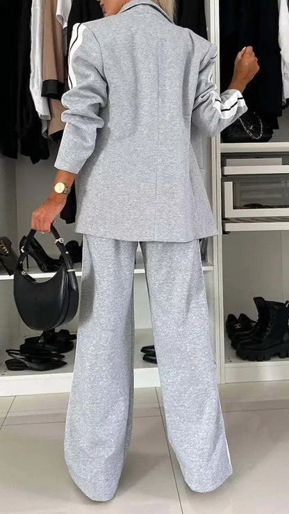 Casual Pants Sets Women Loose Laple Patchwork Long Sleeve Coats Straight Pants Female Suits 2024 Autumn Winter Lady Outerwears