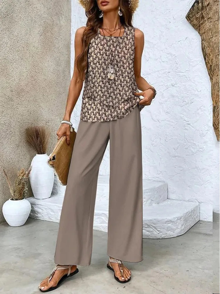 Analy - Ensemble Haut Sans Manches Et Pantalons À Jambes Larges