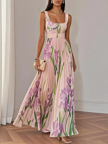 Clémentine - Robe longue plissée fleurie